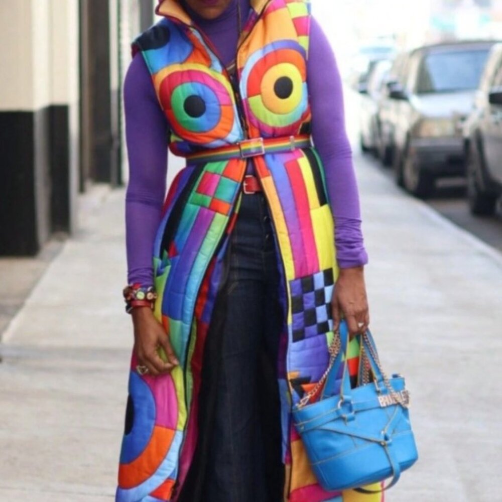 Women’s Casual Rainbow Geometric Print Maxi Duster - Picture 4 of 7